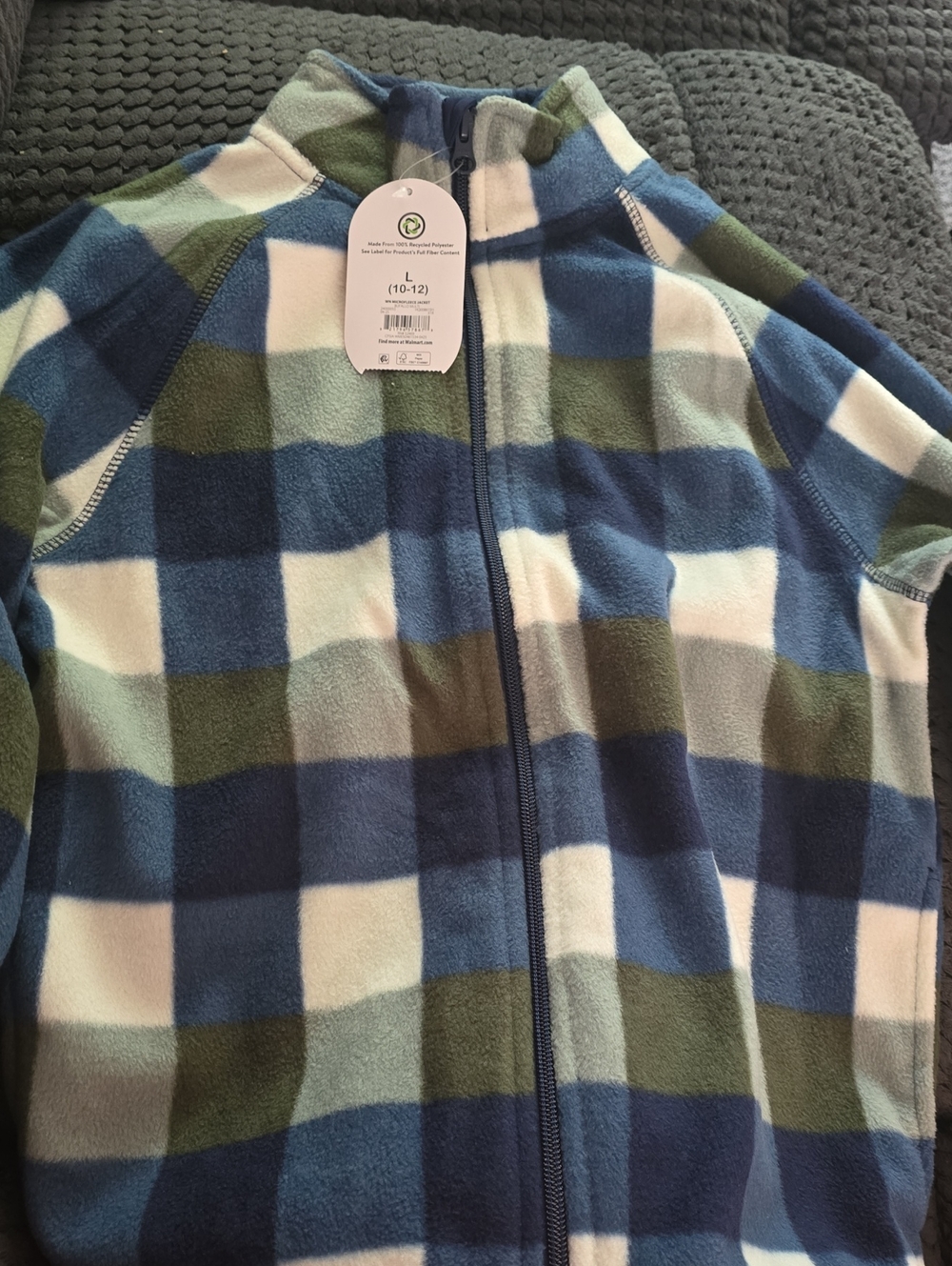 wonder nation Blue, Navy & Green Plaid Fleece Jacket - Full Zip